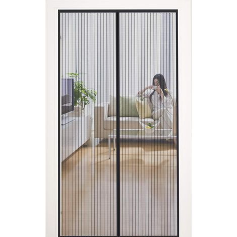 Moustiquaire Porte Fenêtre Aimantée 90x230cm Maillage Ultra Fin Fermeture Automatique Rideau Moustiquaire Magnétique Porte d‘Intérieur Anti Mouches Anti Insectes avec Ruban Adhésif, Noir (1/5)