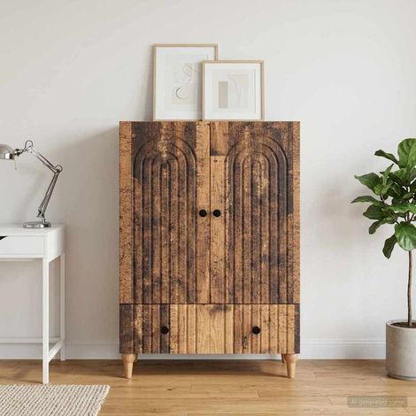 Buffet rangement en bois d’ingénierie, 1 tiroir et 2 portes, finition bois ancien, 66 x 34,5 x 95 cm - PANGIVO (1/5)
