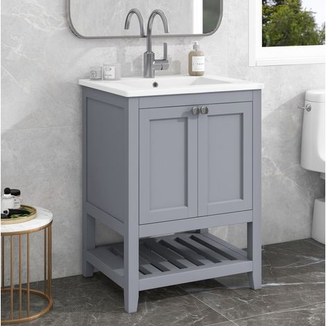 Mueble bajo lavabo 61x46x90 cm de madera y MDF gris, con almacenaje para baño FloraGrace (1/5)