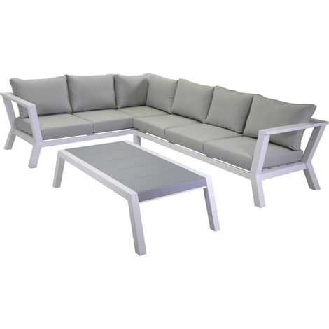 Set Salotto da Giardino Divano Angolare e Tavolino in Alluminio Riverton Bianco (1/5)