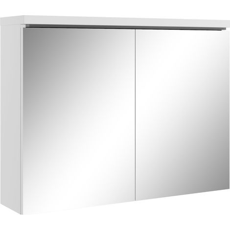 Badplaats – Armoire murale de salle de bain 80 x 20 x 60 cm – 2 portes miroir – Éclairage LED décoratif – Panneau de particules blanc mat
