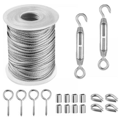 15M Corde en Acier Inoxydable à Suspendre Kit, Câble en Acier Inoxydable Revêtu avec Tendeurs, Kit Cable Metallique pour Plantes Grimpante, Extérieur Suspension, Corde a linge, Lustre D'ExtéRieur (1/5)