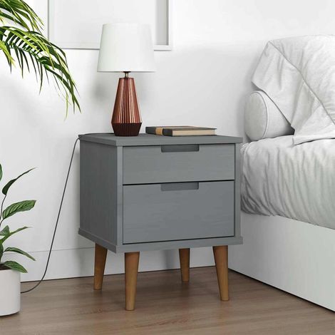 vidaXL Bedside Cabinet "MOLDE" Grey 40x35x48 cm Solid Wood Pine (1/5)