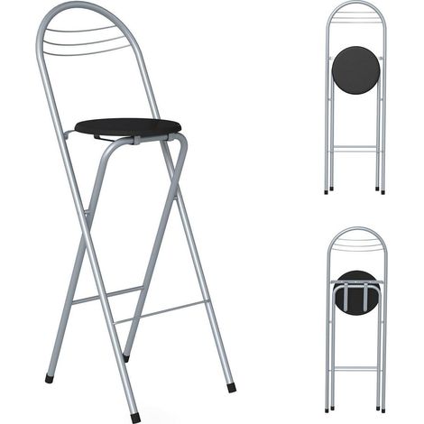 Klappbarer Barhocker mit Lehne, Sitzhöhe 75 cm, Schwarz/Silber (1/5)