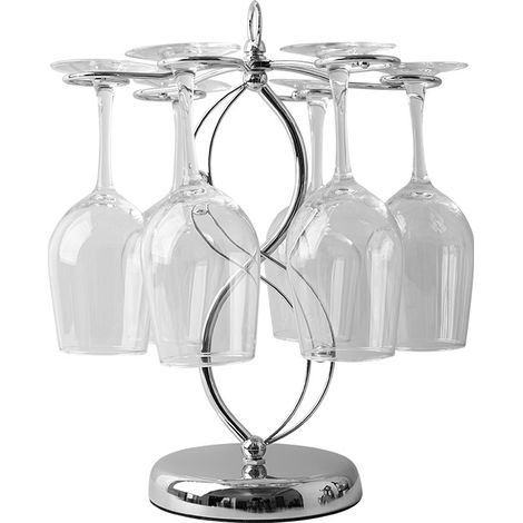 Support de verre à vin de comptoir – Support de rangement pour verres à pied de table autoportant, présentoir en verre en métal, couleur argent (hors verre à vin)