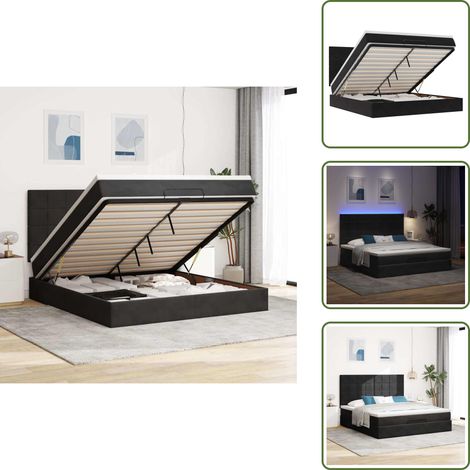 vidaXL Ottoman-Bett mit Matratzen & LEDs Schwarz 160x200 cm Samt (1/5)