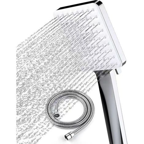 High-pressure shower head with pocket, 6 spray patterns with 304 stainless steel extendable hose (1/5)