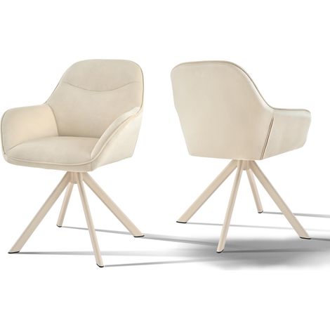 Goeurvant Chaise pivotante à 360° avec assise moelleuse, dossier courbé et accoudoirs ergonomiques, confort élégant pour toutes les pièces - Lot de 2 - Crème, pieds blancs - Velours
