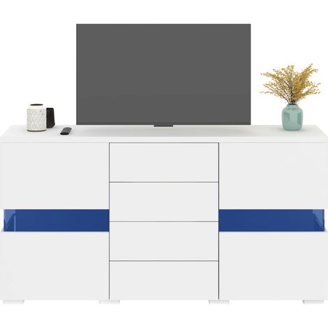 Buffet LED blanc laqué avec 2 portes acryliques et 4 tiroirs, meuble de rangement pour salon et salle à manger, USB et application LotusLantern - CHICFURN (1/5)