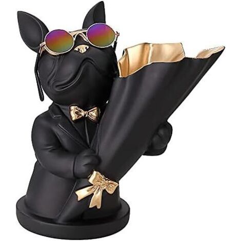 Figurine Bouledogue français avec Plateau en Acier Inoxydable,Décoration de Table décoration Sculpture, clé Bol Statue Petites pièces, récipi (1/5)