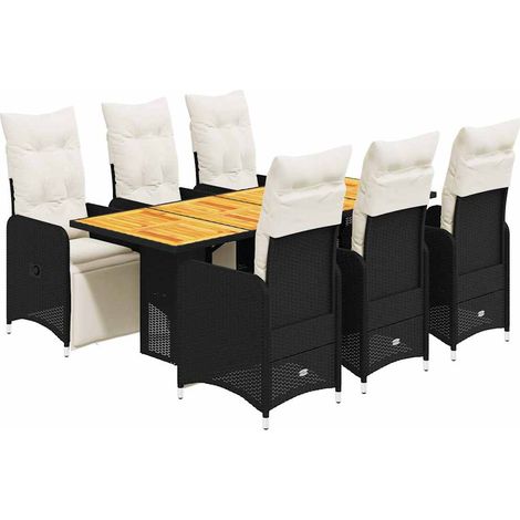 vidaXL Set da Bistrò da Giardino 7 pz con Cuscini Nero in Polyrattan (1/5)
