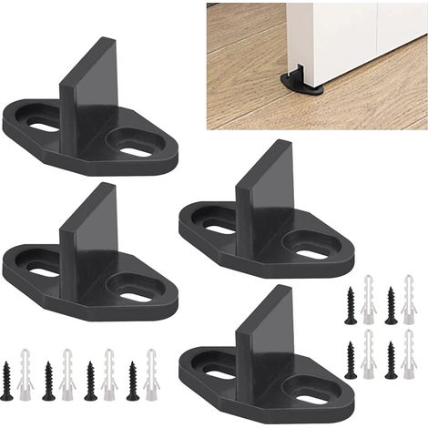 Guide de porte coulissante 4 pièces Guide de sol pour porte coulissante Guide de sol réglable Guide de porte coulissante avec vis et tube d'expansion pour porte en bois/placard/grange (1/5)