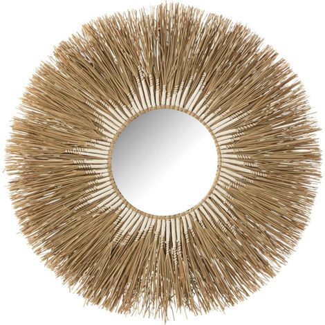 Miroir Mural Déco Paille "Mélissa" 101cm Naturel & Blanc (1/2)