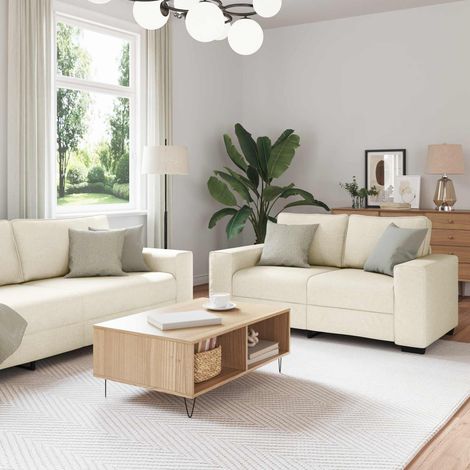 Sofá 2 pcs Beige 221 x 80 x 82 cm Tejido mezcla de lino