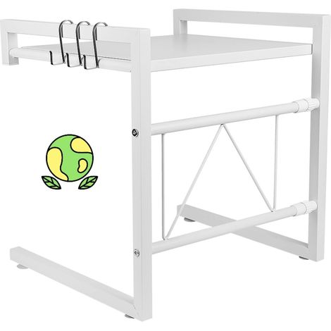1 Support étagère, Acier au carbone, Réglable 40-65cm, Charge 25kg, 4 Crochets, Cuisine