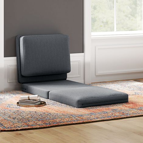 Sedia da pavimento pieghevole con cuscino, divano imbottito trasformabile, soggiorno, camera degli ospiti, ufficio, 75 x 268 x 18 cm, grigio scuro (1/5)