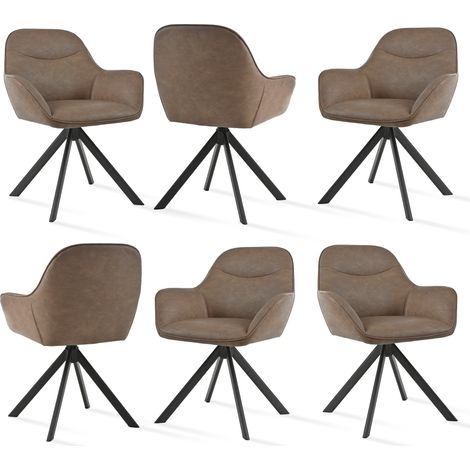 Goeurvant Sedia girevole a 360° con seduta morbida, schienale curvo elegante e braccioli ergonomici, comfort elegante per ogni stanza - Set di 6 - Marrone scuro (1/5)