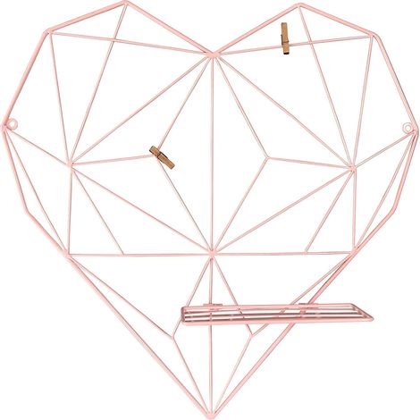 Griglia da parete in ferro, pannello espositivo per foto, organizer decorativo a forma di cuore, 50x9,5x50 cm (1/4)