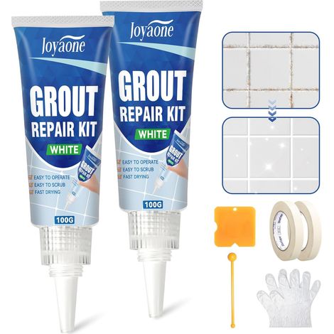 Kit de réparation de carrelage blanc à séchage rapide pour joints de salle de bain, douche, sols et murs (Blanc 100 g x 2) (1/5)