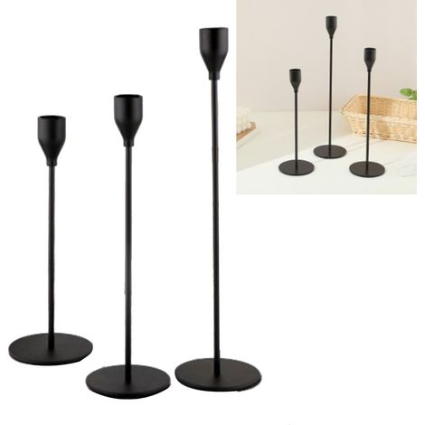 Bougeoir décoratif en métal mat romantique conique pour mariage, dîner, noir, lot de 3 (1/5)