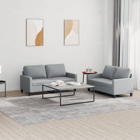 Ensemble de 2 canapés 2 places avec 4 coussins, tissu gris clair, 2 tailles - PANGIVO (1/5)
