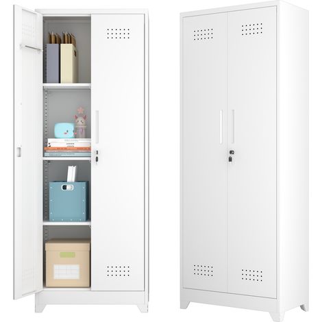 Armoire de rangement métallique 165x60x40 cm blanche avec serrure, pour garage – MEUBLIV (1/5)