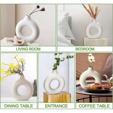 Vase dcoratif - Non spcifi - Donut en cramique - Blanc - 19.5x19x2.6CM - Design contemporain blanc blanc VASE (1/4)