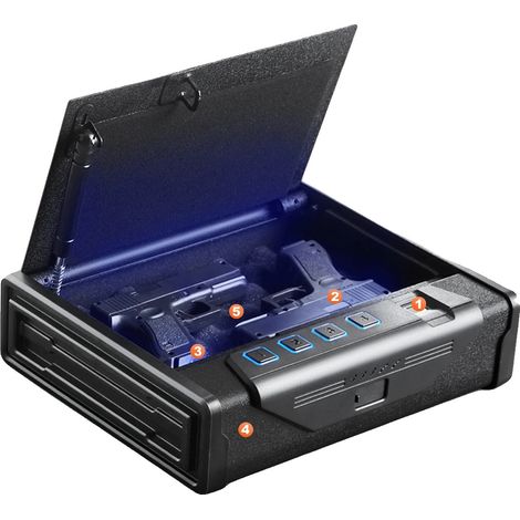 Caja fuerte para armas, acceso biométrico avanzado, construcción de acero resistente, 2 pistolas (1/2)