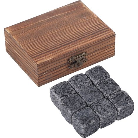 Kühlsteine für Whisky und Wein – Holzbox – 9er-Set – Sesamgrau (1/5)