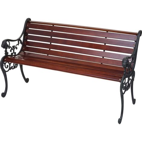 Gartenbank HHG-707, Sitzbank Parkbank Holzbank, 2-Sitzer Gusseisen Holz 125cm 20kg braun