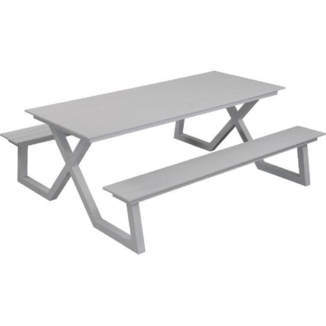 Inko Cebu Sitzgruppe Tisch mit 2 Bänken Alu weiß graphit Picknickbank 200x174x75 cm (1/2)