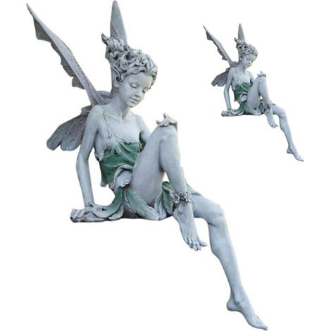 Statue de fée Assise , 2pcs ,Ornement de Jardin en résine Artisanat aménagement paysager décoration de Cour Parfaite Vacances/Cadeau d'anniversaire (1/5)