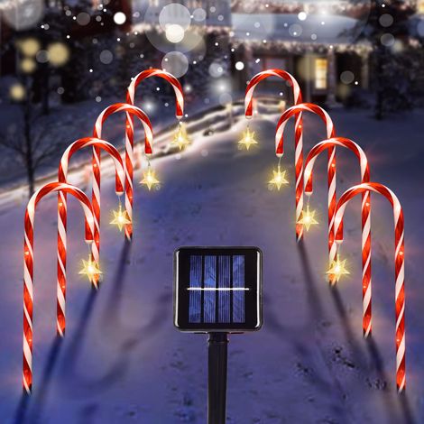 Lumières de chemin de noël en plein air, ensemble de 8 lumières solaires de canne à sucre, décorations de jardin de vacances, piquet étanche (1/5)