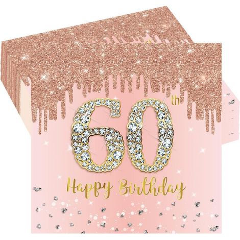 Serviettes 60e anniversaire Roségold, 20 pièces, Décoration de fête