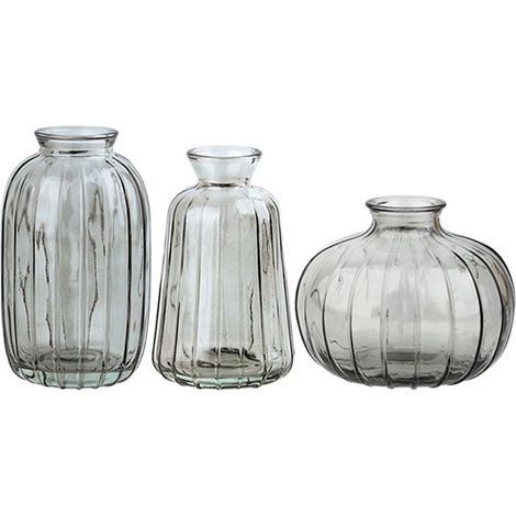 Juego de jarrones BUD [Elegante] – 3 jarrones de cristal estilo art déco, minimalistas – Colores únicos: azul, verde, gris, dorado, blanco – Cristal grueso – Dimensiones: 5 x 8 cm, 4 x 11,5 cm, 4 x 10 (1/5)