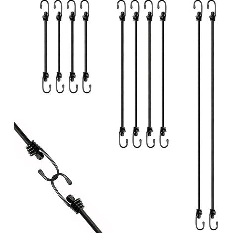 10 Pièces Tendeurs Élastiques avec Crochets, Sandow Elastique Noir, Sangles Serrage Robuste, Cordes Fixation pour Bâches, Porte-Bagages, Vélo, Motos, Barres Toit, Voiture, Tente, Camping(30/60/100cm) (1/5)