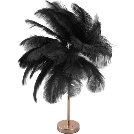 Lampe de table décorative 30 plumes, rechargeable par USB, avec écran tactile et batterie intégrée, noire. (1/5)