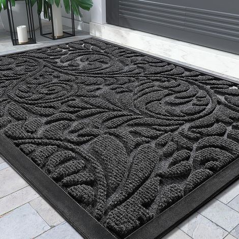 Tapis de sol - Pour l'intérieur et l'extérieur - Lavable - Antidérapant - Pour l'entrée, la porte d'entrée, le patio, le couloir, le jardin - 120 x 80 cm - Gris (1/5)