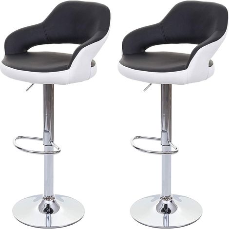 Set di 2 sgabelli da bar con schienale sintetico bianco e nero, girevoli e regolabili TDB04041