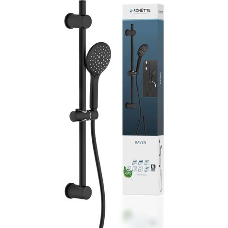 Barre de Douche et Douchette à Main, Pommeau Avec 3 Positions de Réglage, Kit Avec Colonne, Panneau et Tuyau en Noir (1/5)