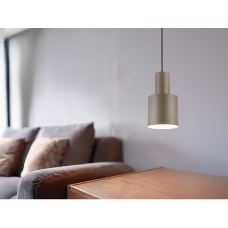 Kleine Pendelleuchte AGUDO mit Metall Lampenschirm Taupe, Ø 12cm