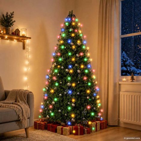 328876 vidaXL Christmas Tree Net Lights with 180 LEDs Colourful 180 cm (1/5)