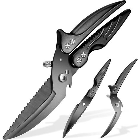 Tijeras para aves，acero inoxidable，tijeras para carne: borde dentado profesional，tijeras para huesos，tijeras para aves para pollo，negro
