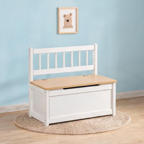 Banc coffre enfant 2 en 1 en MDF et pin 60 x 30 x 50 cm (1/5)