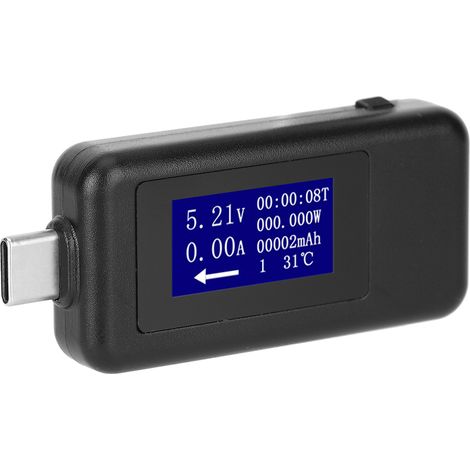 Multifunktionales USB-Typ-C-Testgerät, bidirektionales digitales Voltmeter, Gleichspannungs- und Strommessung (Schwarz) (1/5)