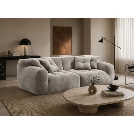 Canapé droit 3 places en velours texturé taupe TANINA (1/5)