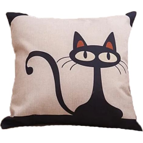 Housse de coussin - motif chat noir - lin - 45 x 45 cm (1/5)