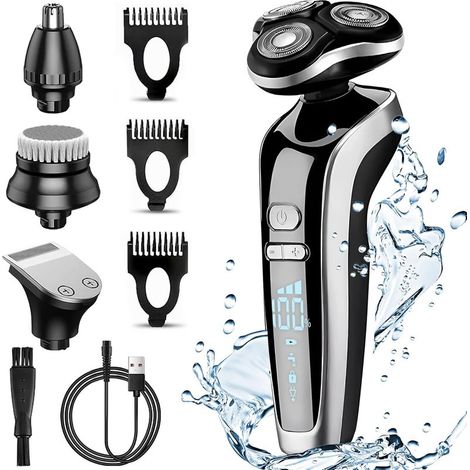 Rasoir electriques hommes, Rasoir électrique 4-in-1, Tondeuse barbe homme avec Tête de brosse nettoyante Tondeuse à cheveux, tondeuse à poils de nez Utilisé sur toutes les parties du corps (1/5)