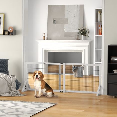 Barrière de sécurité pour chien barrière de protection à 2 panneaux largeur réglable 101-181 cm en bois acier blanc (1/5)