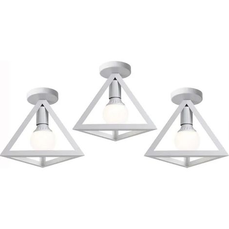 U-Do 3Pcs Plafonnier Industriel forme Triangle Blanc Lampe en Fer design Vintage Plafonde Luminaire décoration Cuisine Salon (1/4)